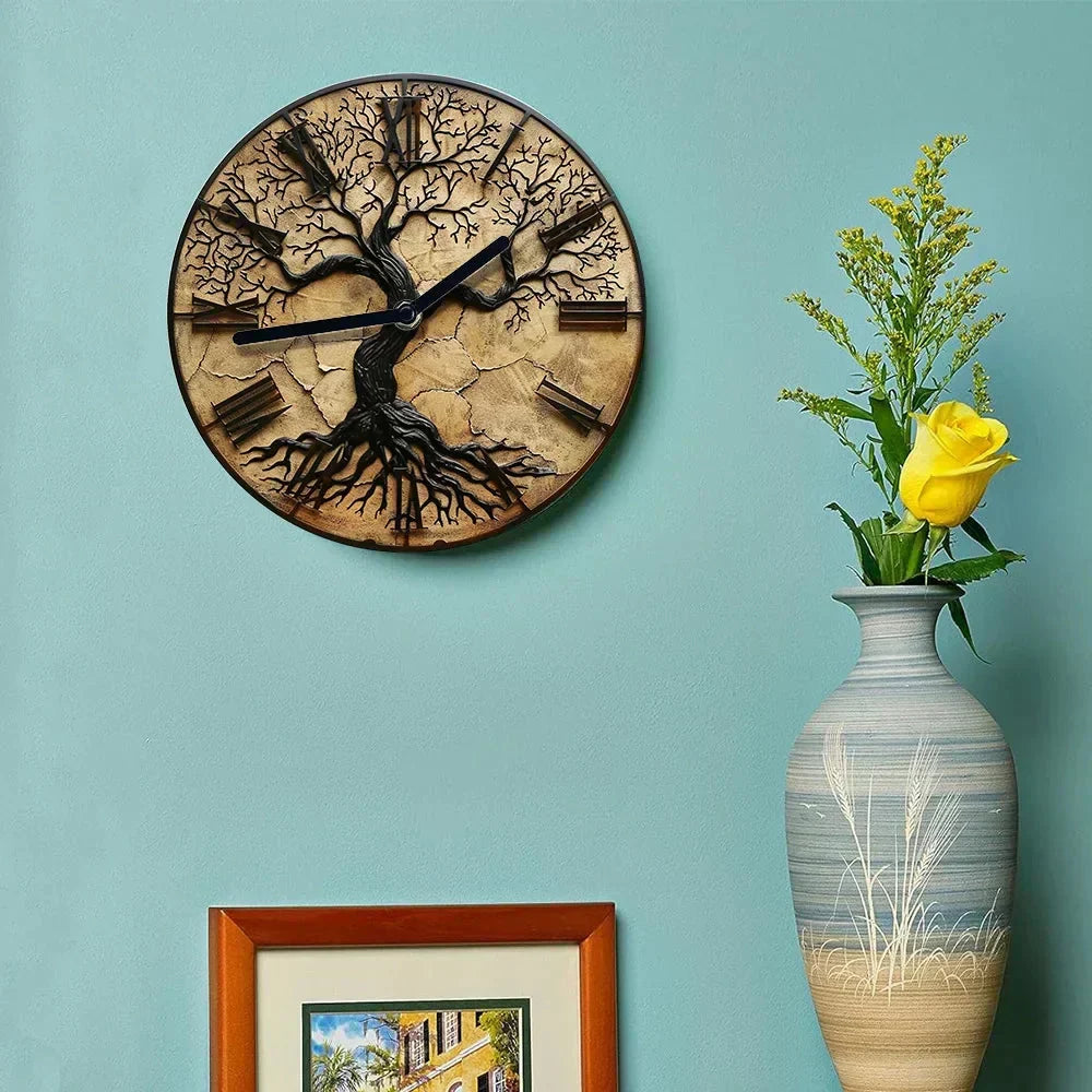 Rustic Elegance: Handcrafted Wooden Wall Clock with Nature Motif