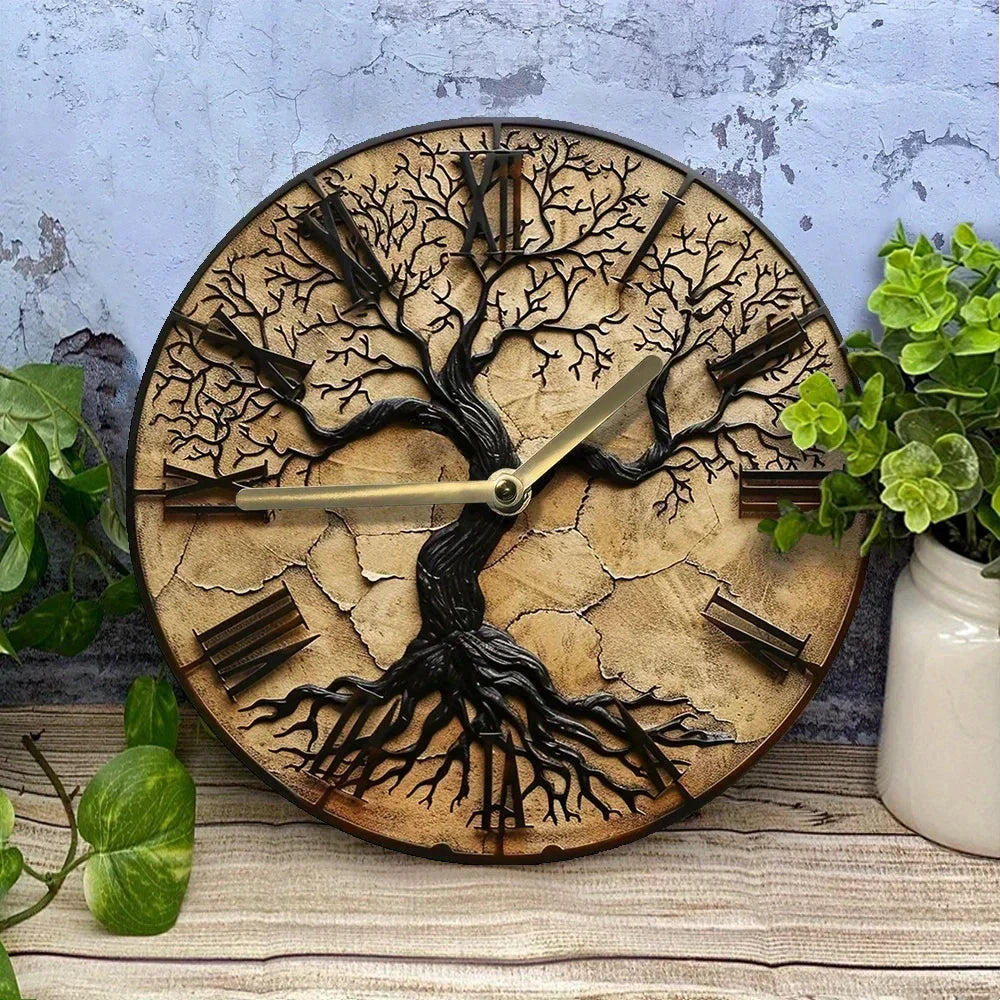 Rustic Elegance: Handcrafted Wooden Wall Clock with Nature Motif