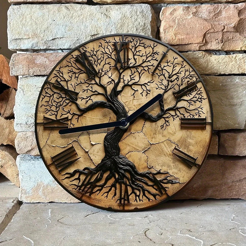 Rustic Elegance: Handcrafted Wooden Wall Clock with Nature Motif