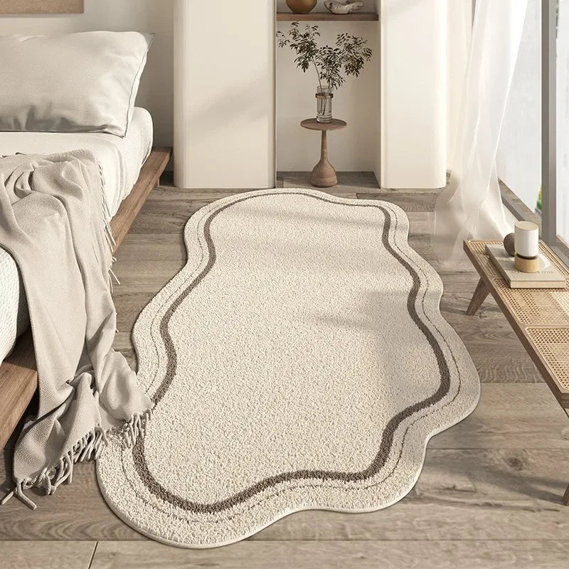 Elegant Non-Slip Area Rug with Wave Edge in Beige