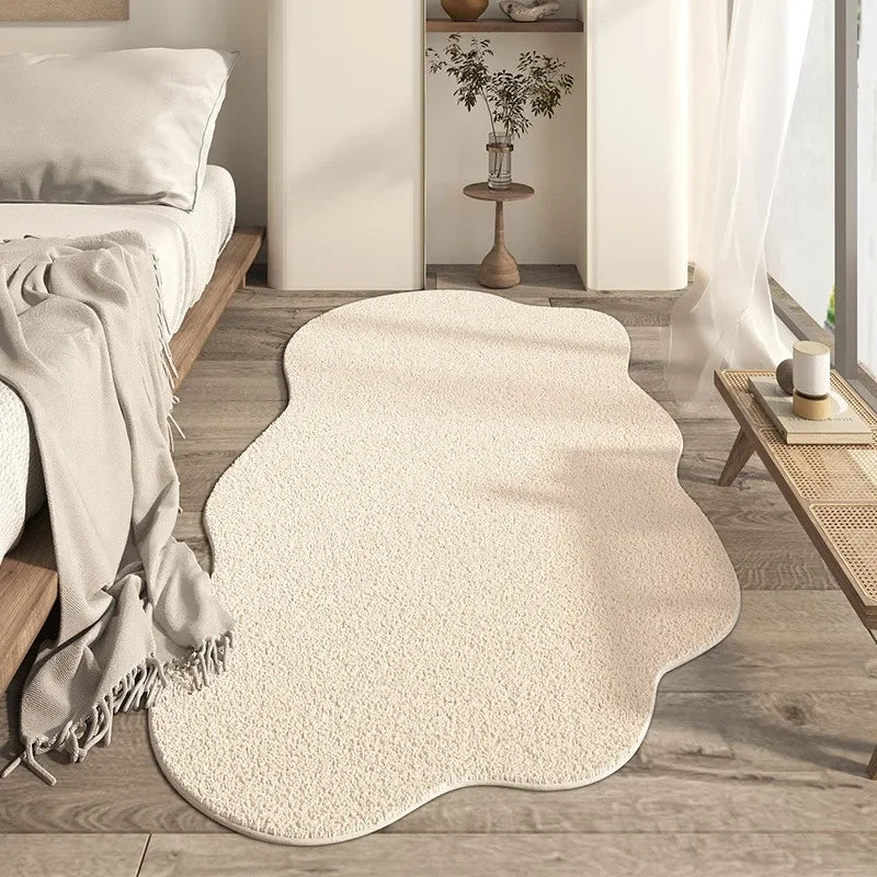 Elegant Non-Slip Area Rug with Wave Edge in Beige