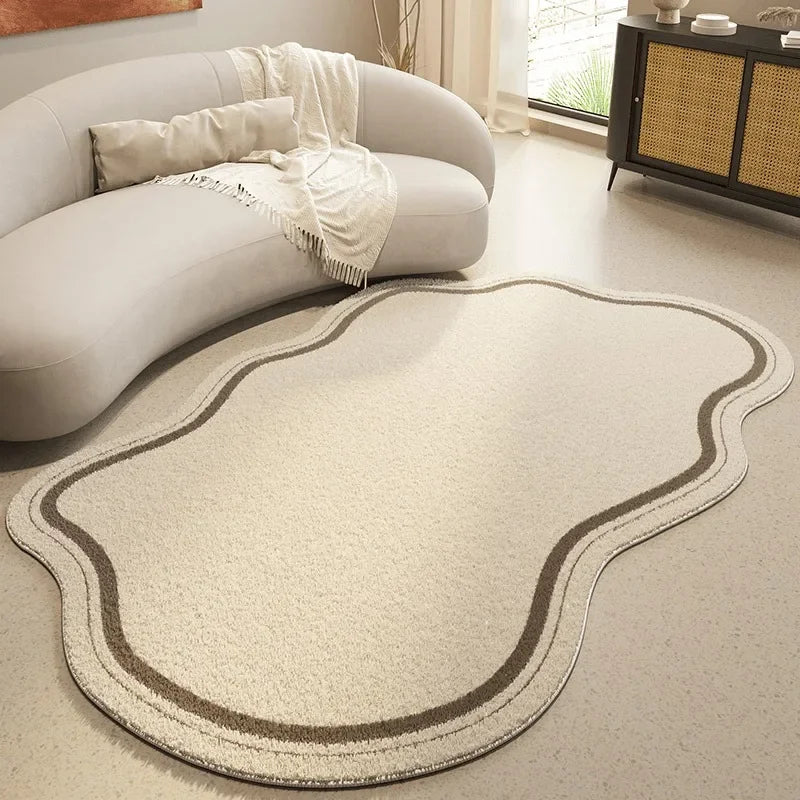 Elegant Non-Slip Area Rug with Wave Edge in Beige