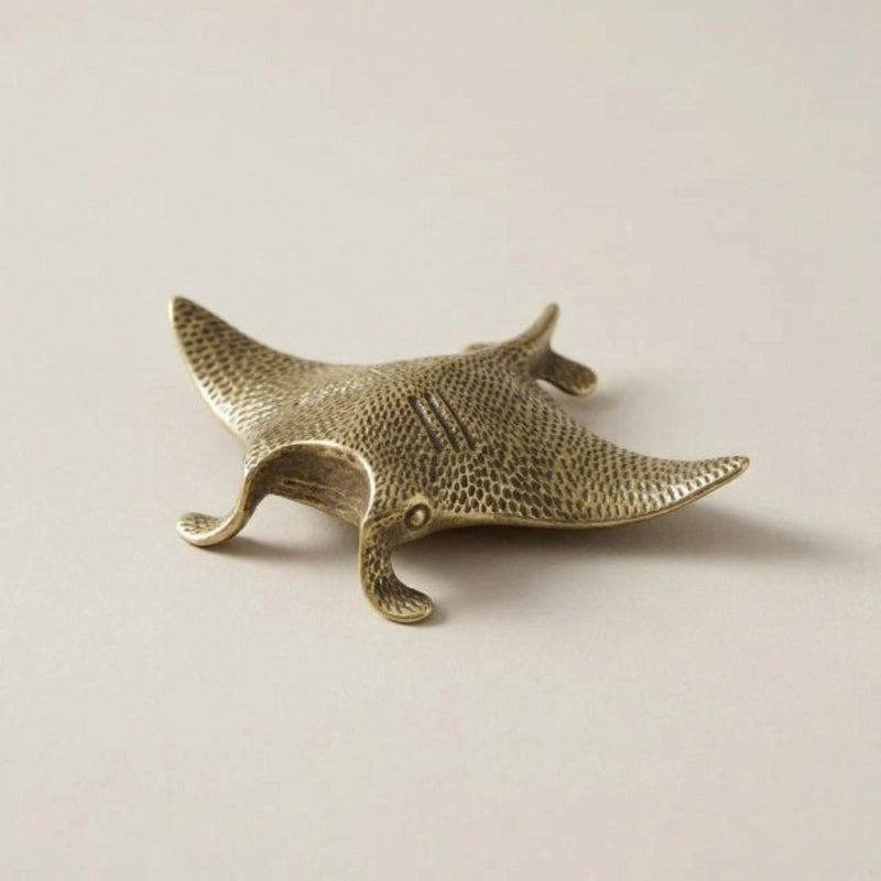 Ocean-Inspired Brass Manta Ray Sculpture for Coastal Decor