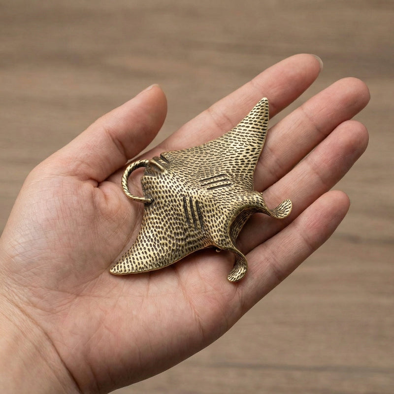Ocean-Inspired Brass Manta Ray Sculpture for Coastal Decor