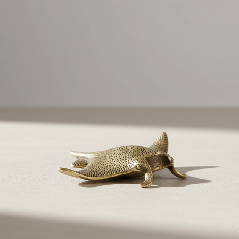 Ocean-Inspired Brass Manta Ray Sculpture for Coastal Decor