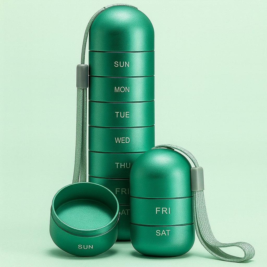 Compact Aluminum Pill Organizer with 7 Compartments - Shockproof Storage Box