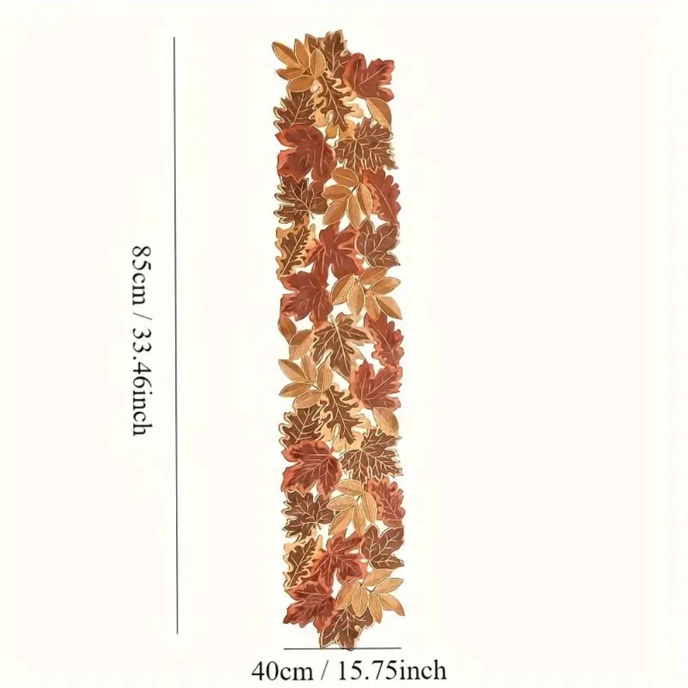 Embroidered Table Runner with Autumn Leaves Design