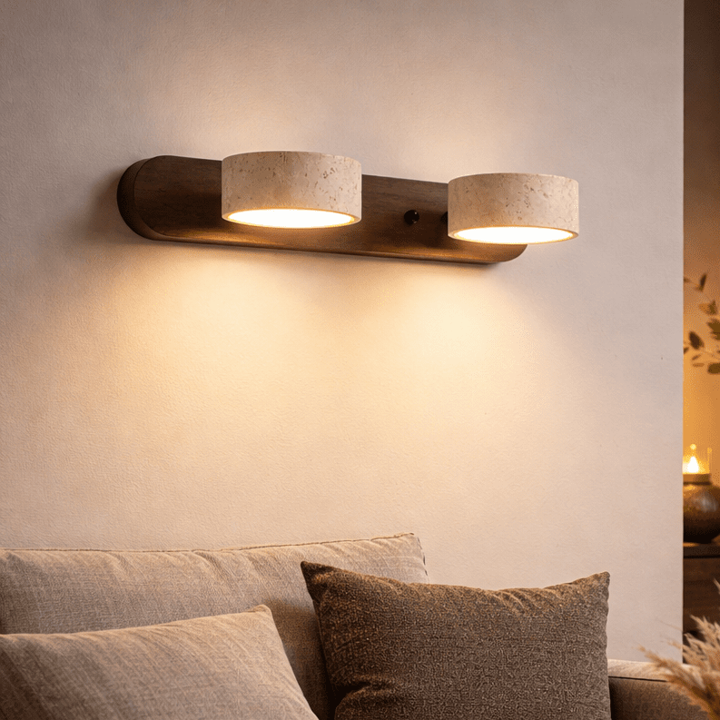 LuxeGlow - Contemporary LED Wall Light with Natural Stone and Wood