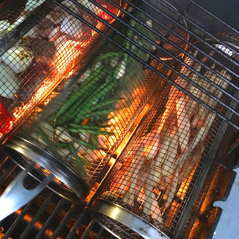 Rotating BBQ Grill Basket | 360° Swivel | Even Heat Distribution | Stainless Steel