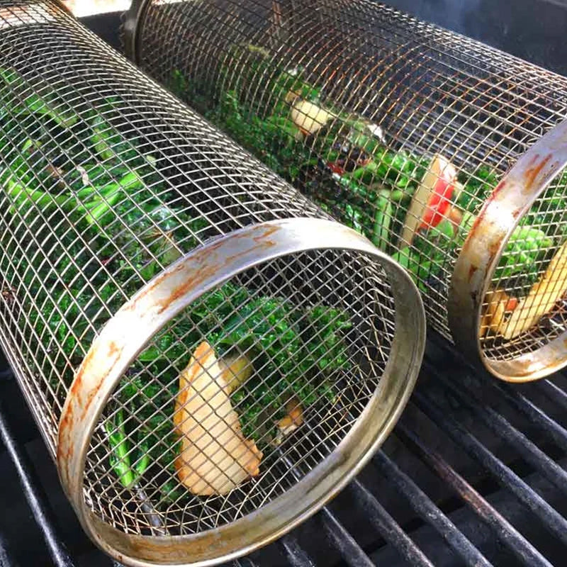 Rotating BBQ Grill Basket | 360° Swivel | Even Heat Distribution | Stainless Steel
