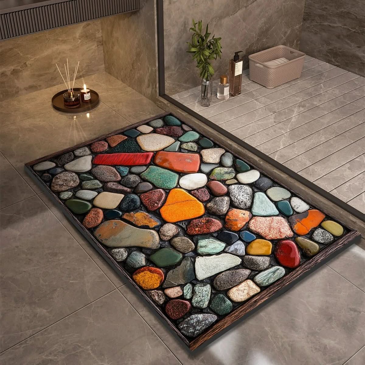 Quick-Drying Bath Mat in Diatomaceous Earth | Non-Slip | Natural Rubber Stone Design