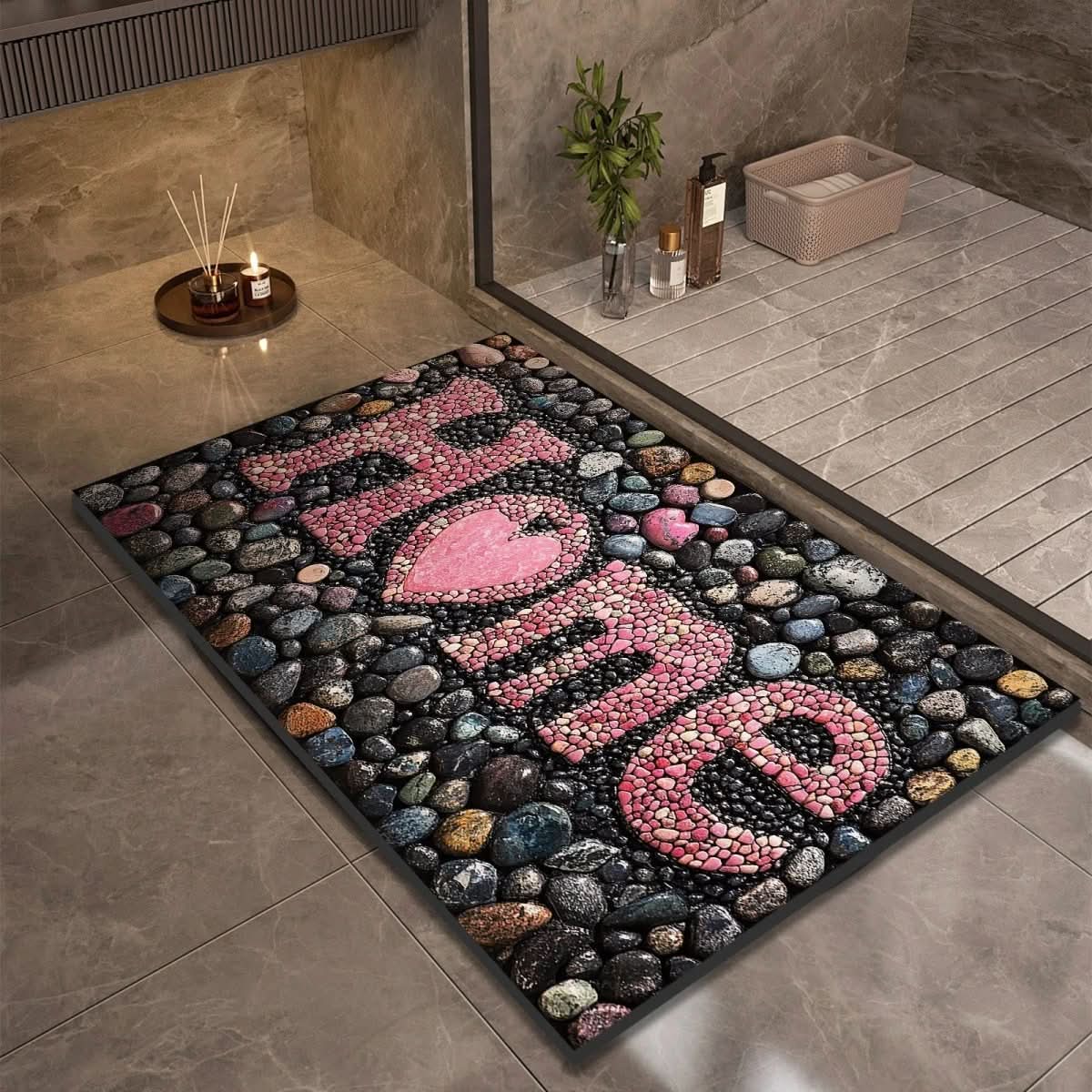 Quick-Drying Bath Mat in Diatomaceous Earth | Non-Slip | Natural Rubber Stone Design