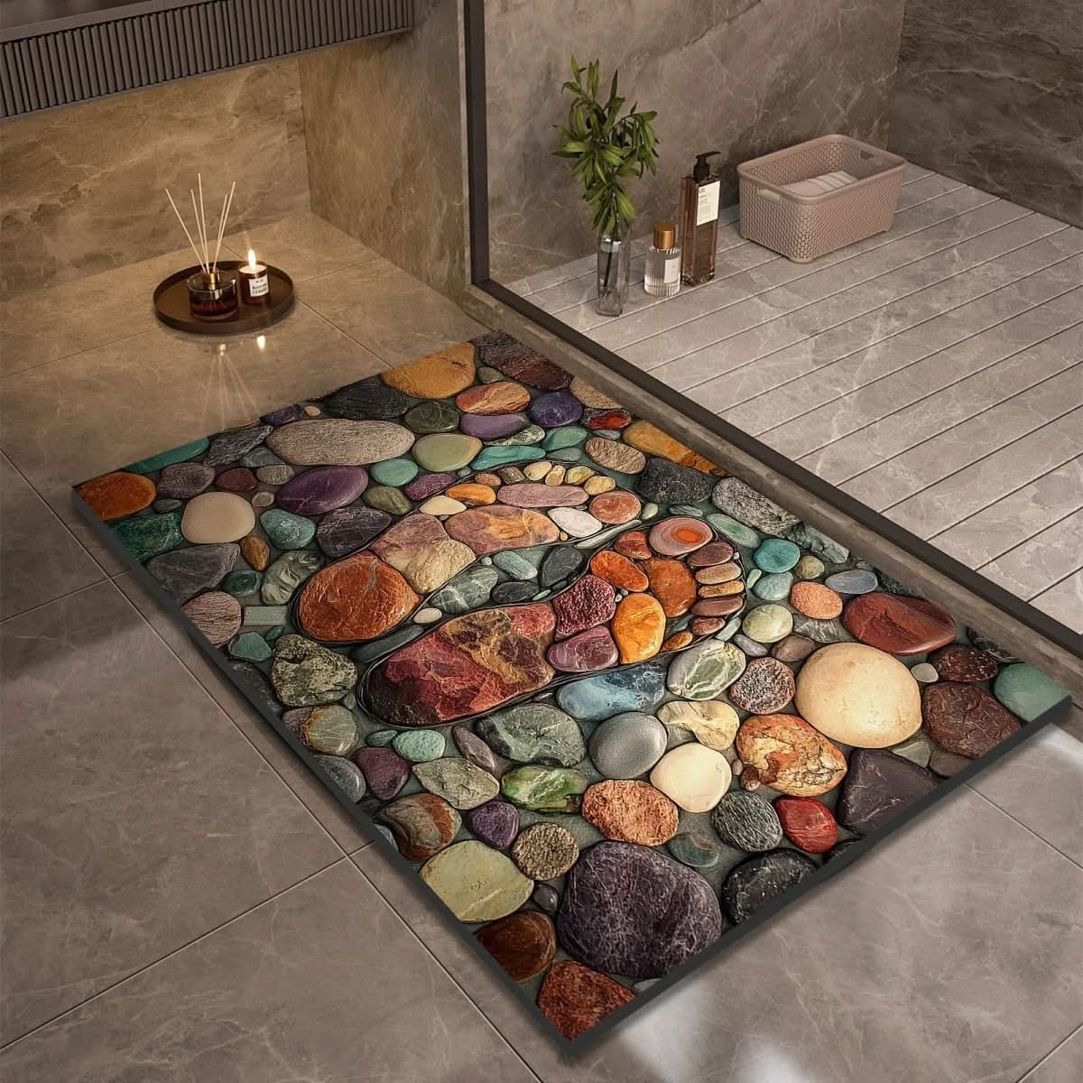 Quick-Drying Bath Mat in Diatomaceous Earth | Non-Slip | Natural Rubber Stone Design