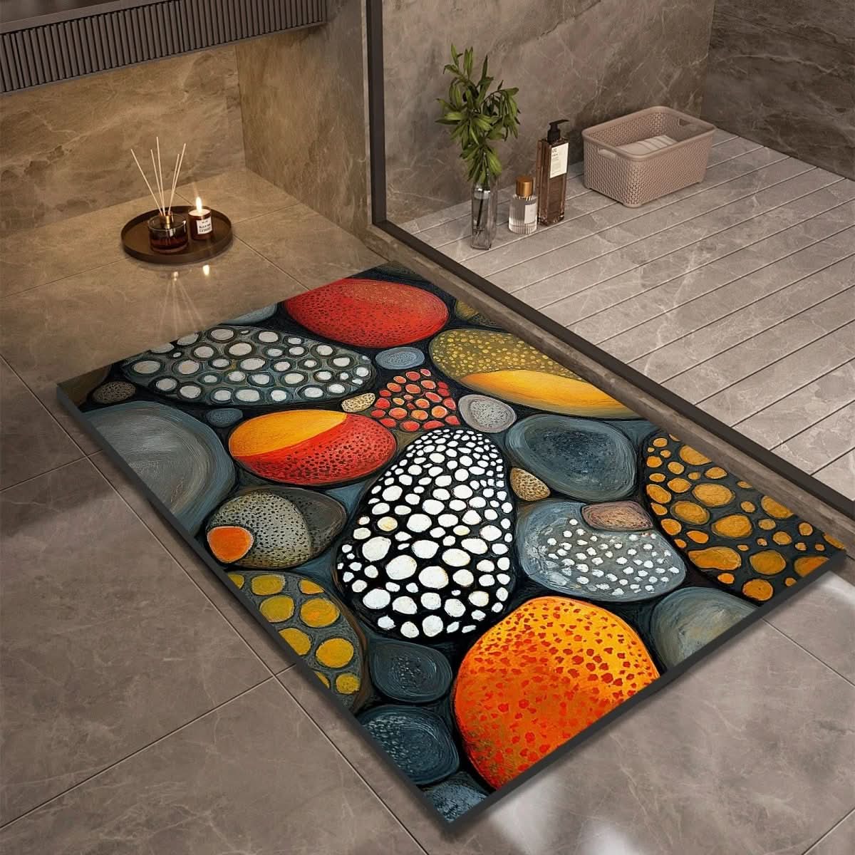 Quick-Drying Bath Mat in Diatomaceous Earth | Non-Slip | Natural Rubber Stone Design