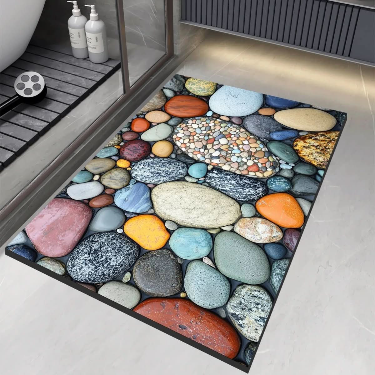 Quick-Drying Bath Mat in Diatomaceous Earth | Non-Slip | Natural Rubber Stone Design