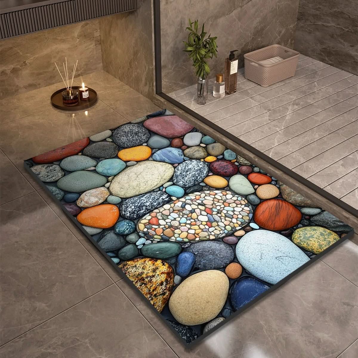 Quick-Drying Bath Mat in Diatomaceous Earth | Non-Slip | Natural Rubber Stone Design