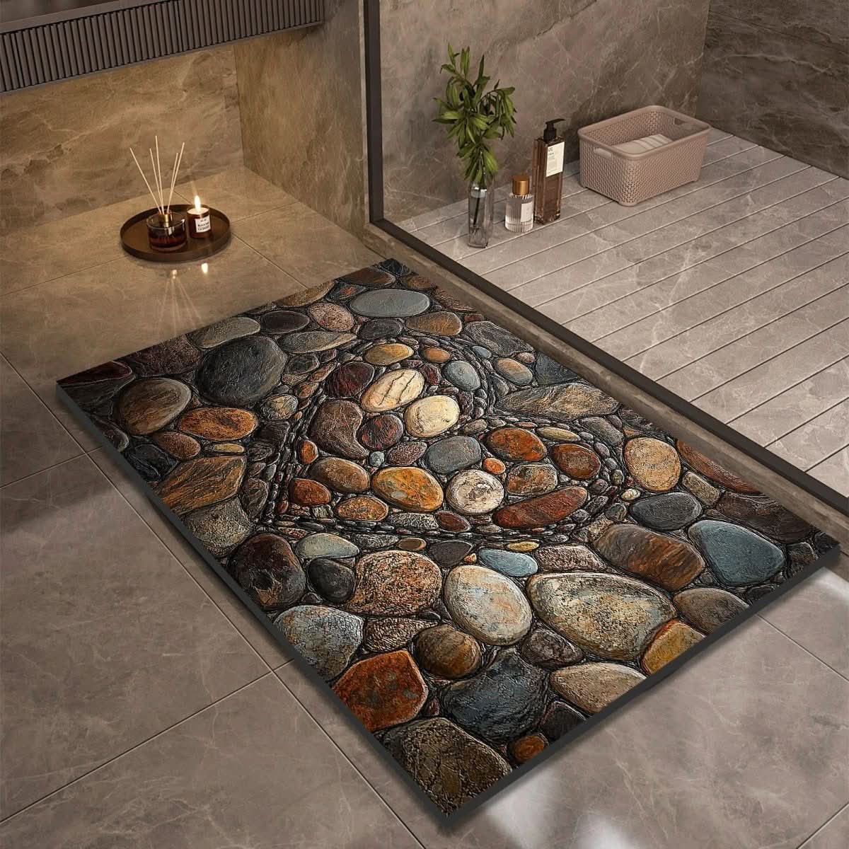 Quick-Drying Bath Mat in Diatomaceous Earth | Non-Slip | Natural Rubber Stone Design