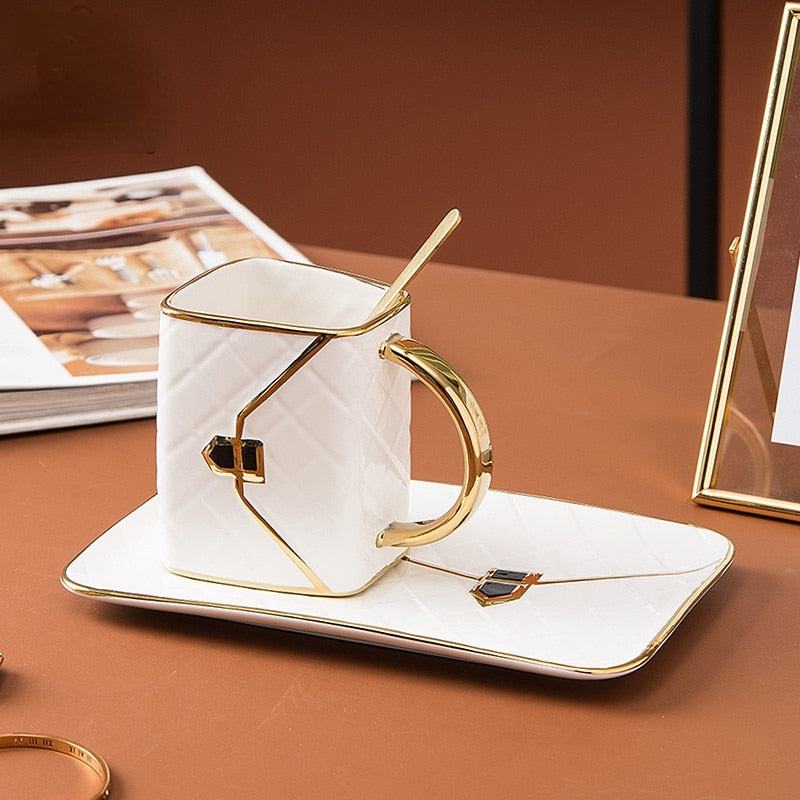 Chic Ceramic Drink and Dessert Set with Stylish Handle