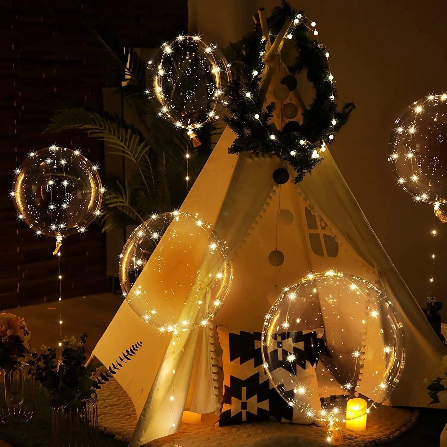 Balloon with 10 Pieces | Warm White Ambient Lighting | Battery Operated