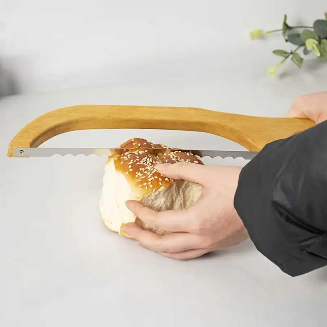 Precision Bread Slicer with Bamboo Grip for Effortless Cutting