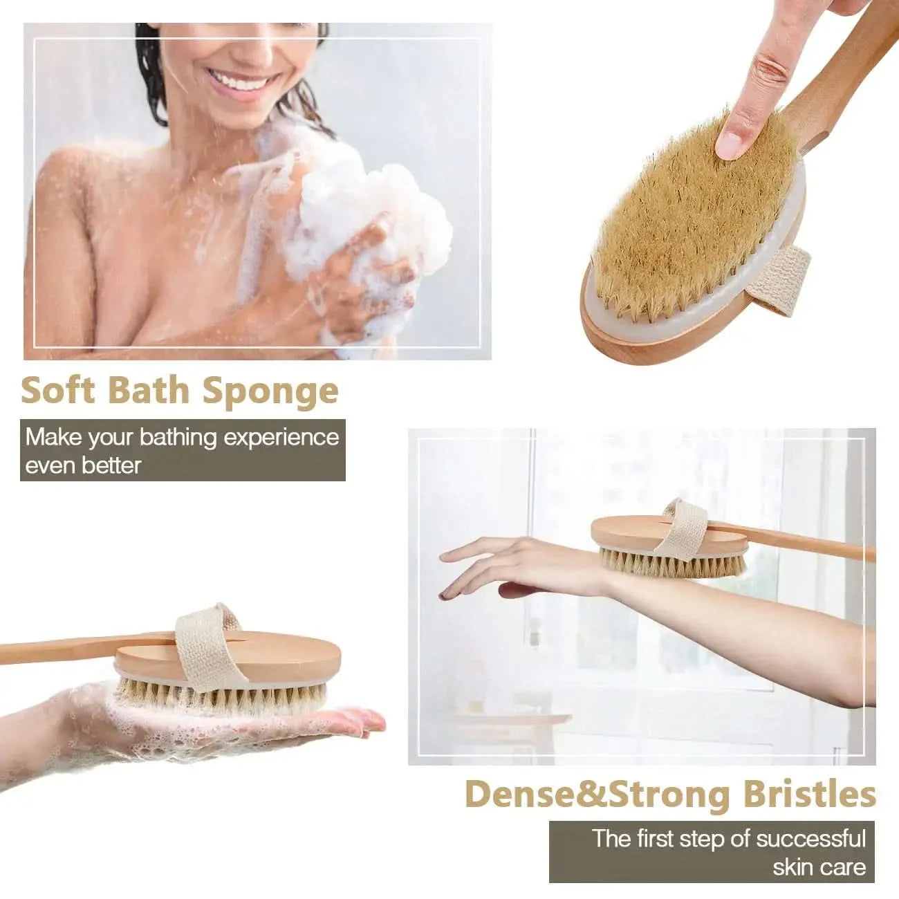 Foldable Bamboo Bath Brush for Scrubbing and Massage