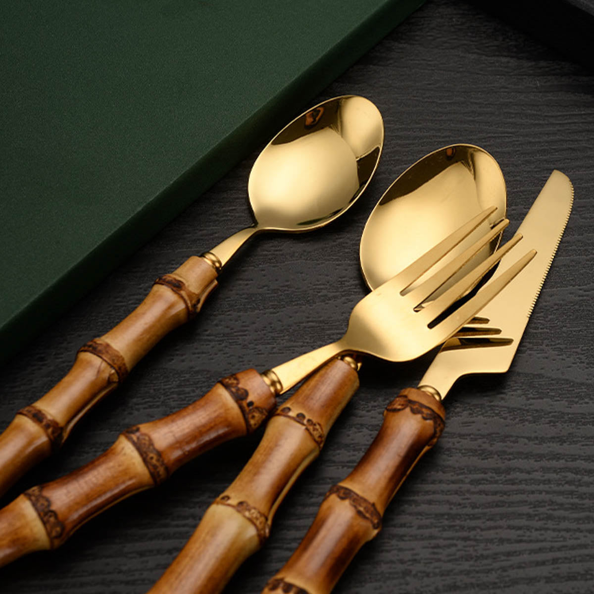 Elegant 16-Piece Cutlery Set with Eco-Friendly Bamboo Handles