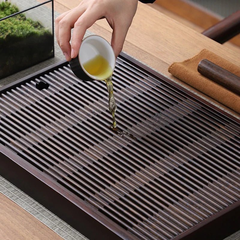 Elegant Bamboo Tea Serving Tray with Drainage Feature