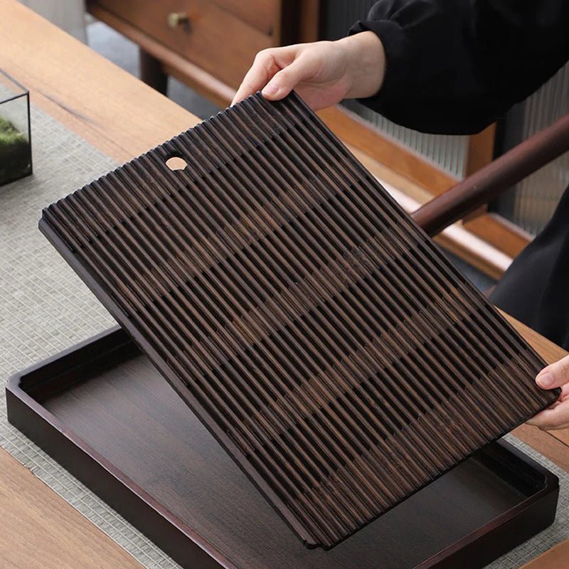 Elegant Bamboo Tea Serving Tray with Drainage Feature