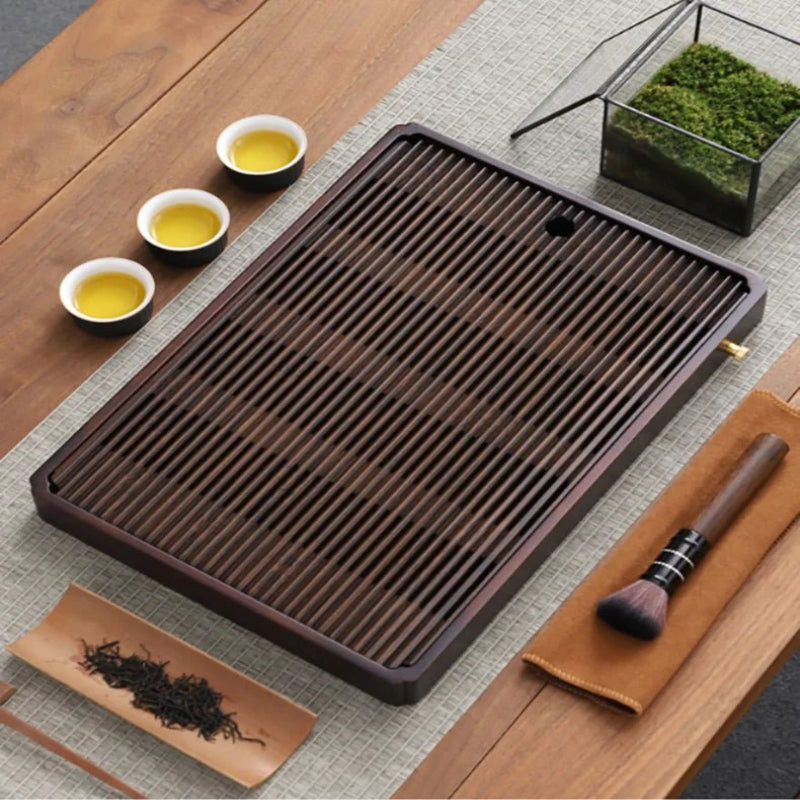 Elegant Bamboo Tea Serving Tray with Drainage Feature