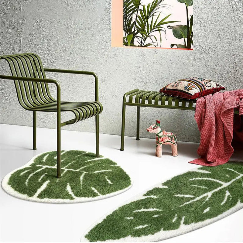 Absorbent Microfiber Bath Mat with Leaf Design - Non-Slip