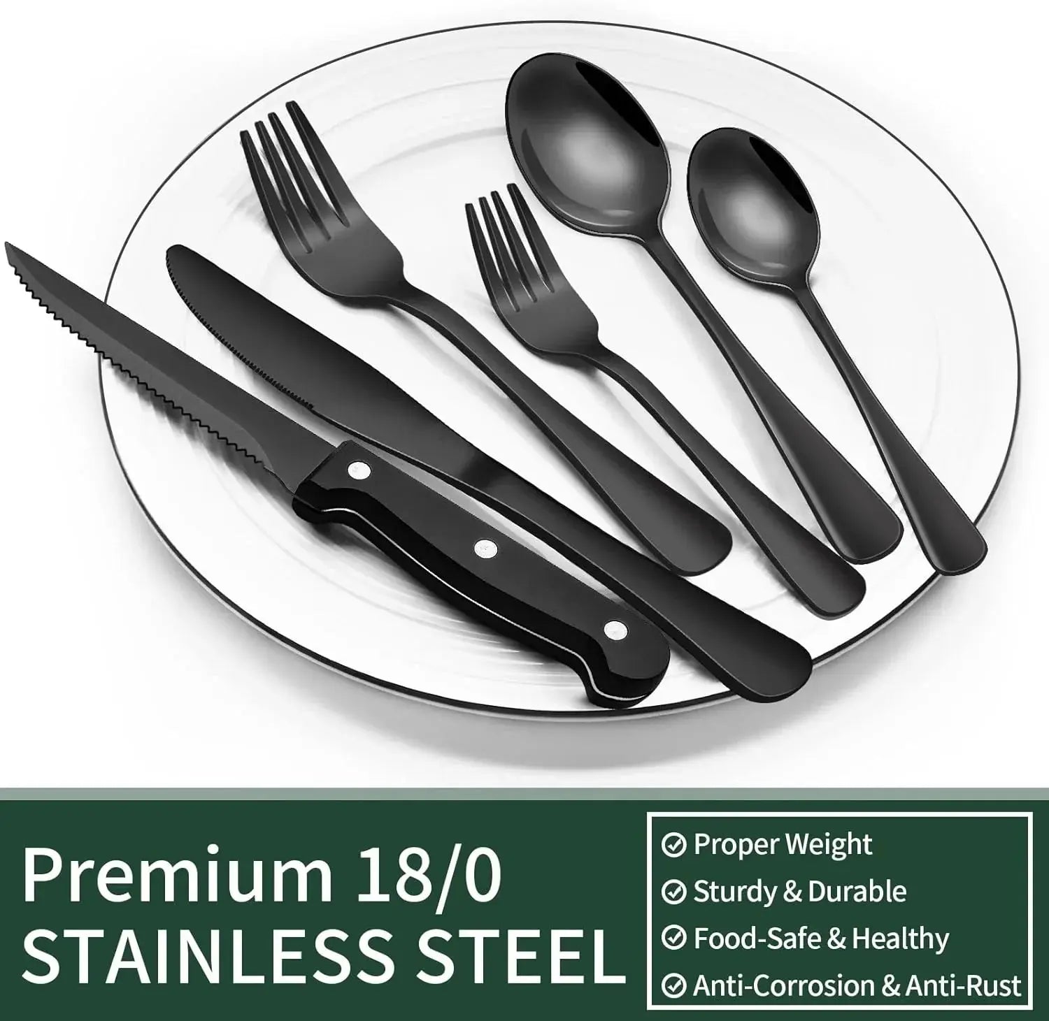 24-Piece Black Matte Cutlery Set with Steak Knives