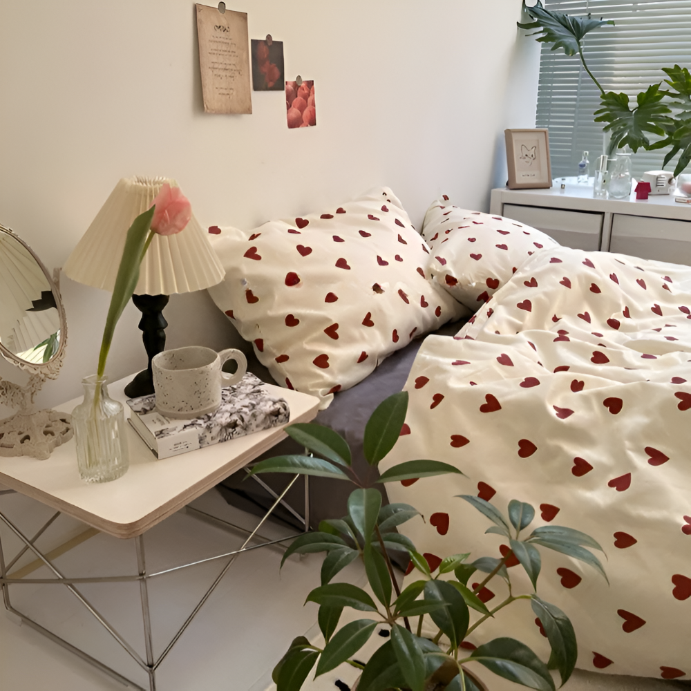 Heart Pattern Bed Sheet | Soft Sleep Experience | Easy Care