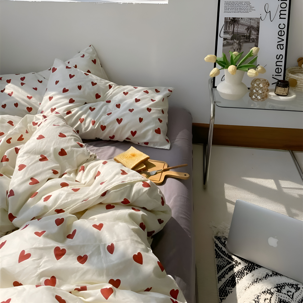 Heart Pattern Bed Sheet | Soft Sleep Experience | Easy Care