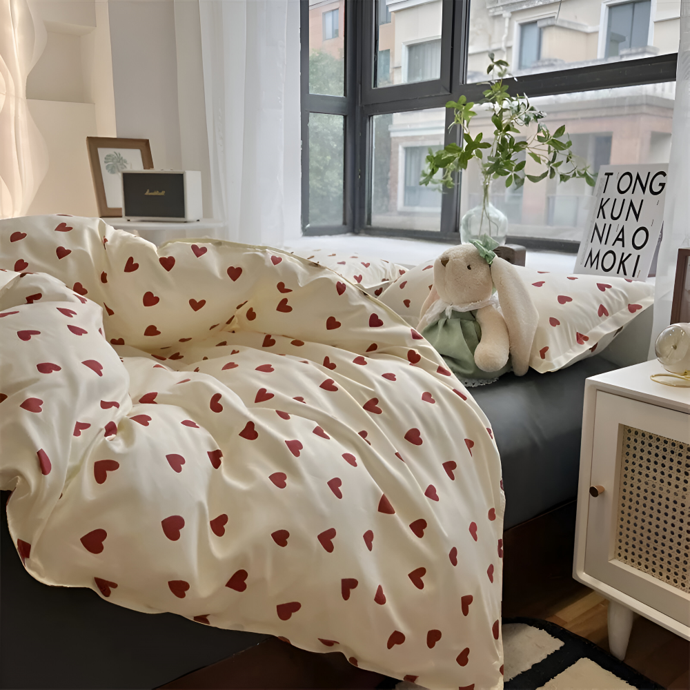 Heart Pattern Bed Sheet | Soft Sleep Experience | Easy Care