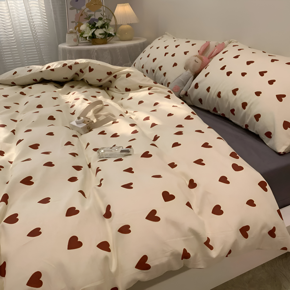 Heart Pattern Bed Sheet | Soft Sleep Experience | Easy Care