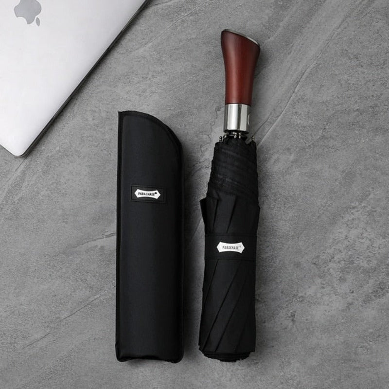 Elegant Automatic Umbrella with Stylish Wooden Grip