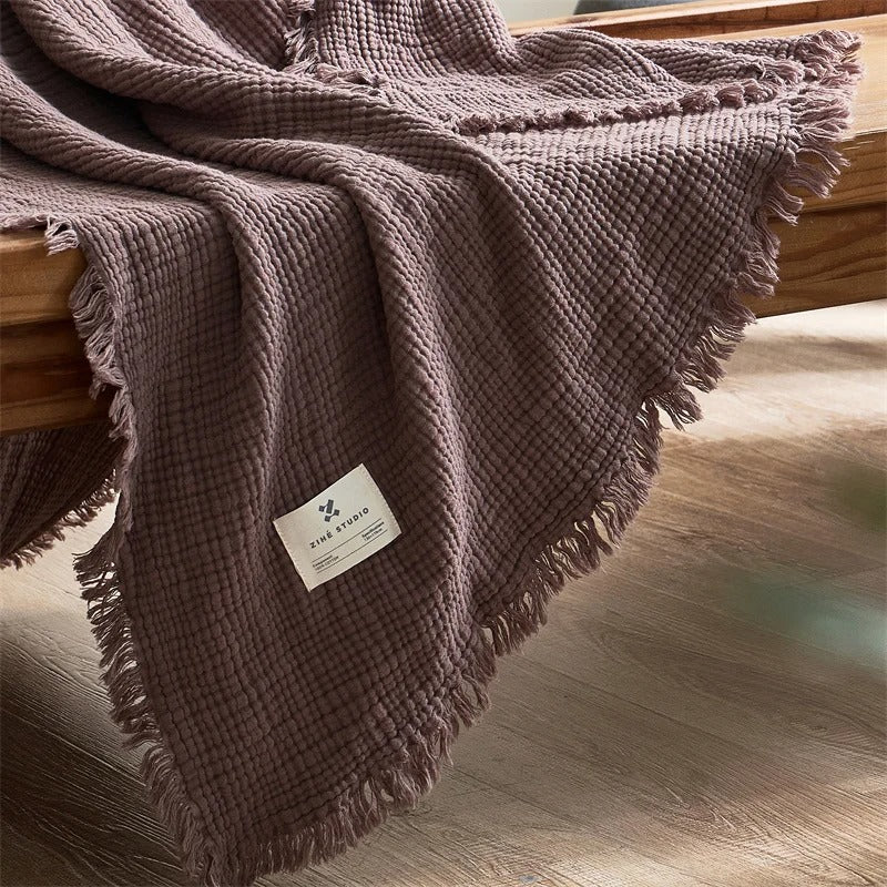 Cozy Cotton Throw with Elegant Tassel Edges - 130x170 cm