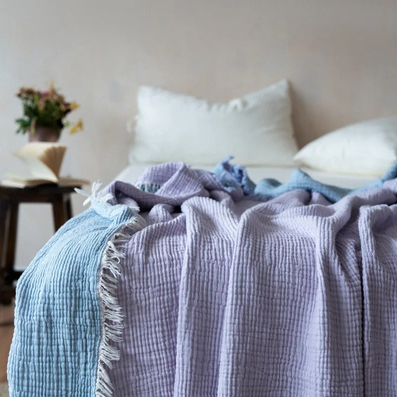 Cozy Cotton Throw with Elegant Tassel Edges - 130x170 cm