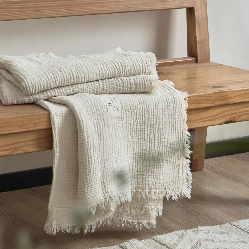 Cozy Cotton Throw with Elegant Tassel Edges - 130x170 cm