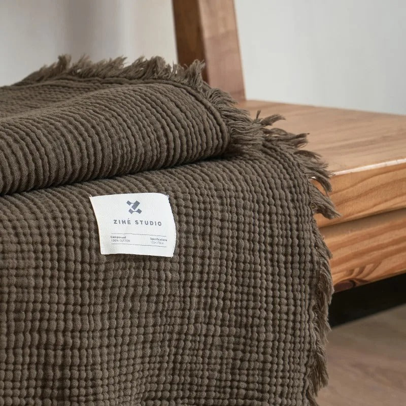 Cozy Cotton Throw with Elegant Tassel Edges - 130x170 cm