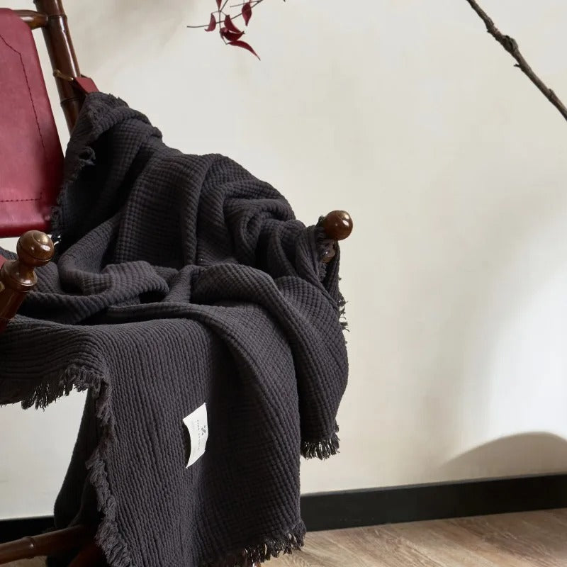 Cozy Cotton Throw with Elegant Tassel Edges - 130x170 cm
