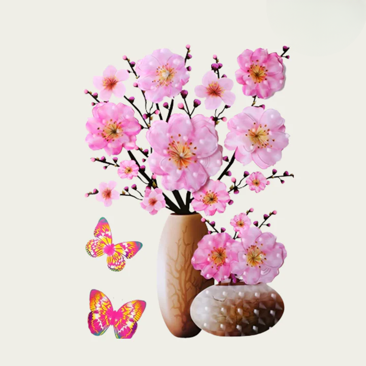 Flower Wall Stickers with Butterflies | Peel and Stick | Reusable