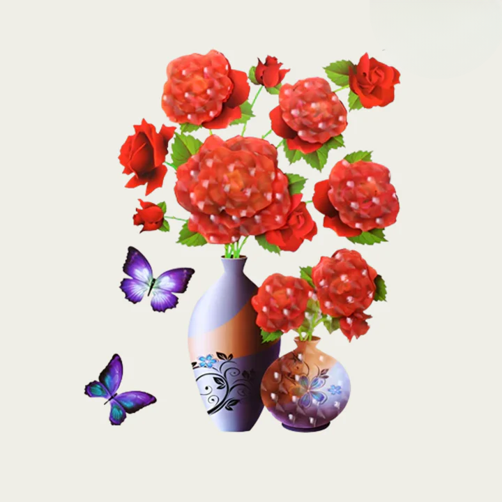 Flower Wall Stickers with Butterflies | Peel and Stick | Reusable