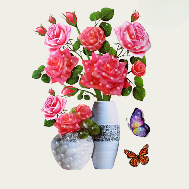 Flower Wall Stickers with Butterflies | Peel and Stick | Reusable