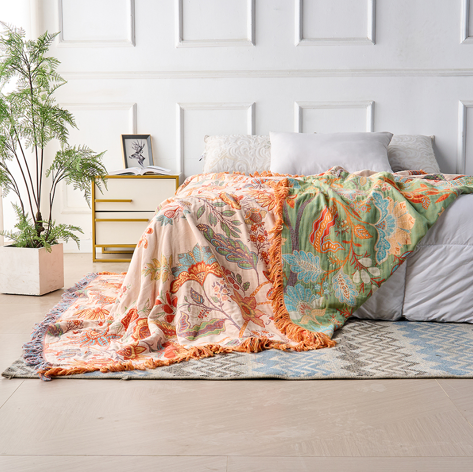 LuxeBoho — Vibrant Floral Cotton Throw Blanket for Every Space