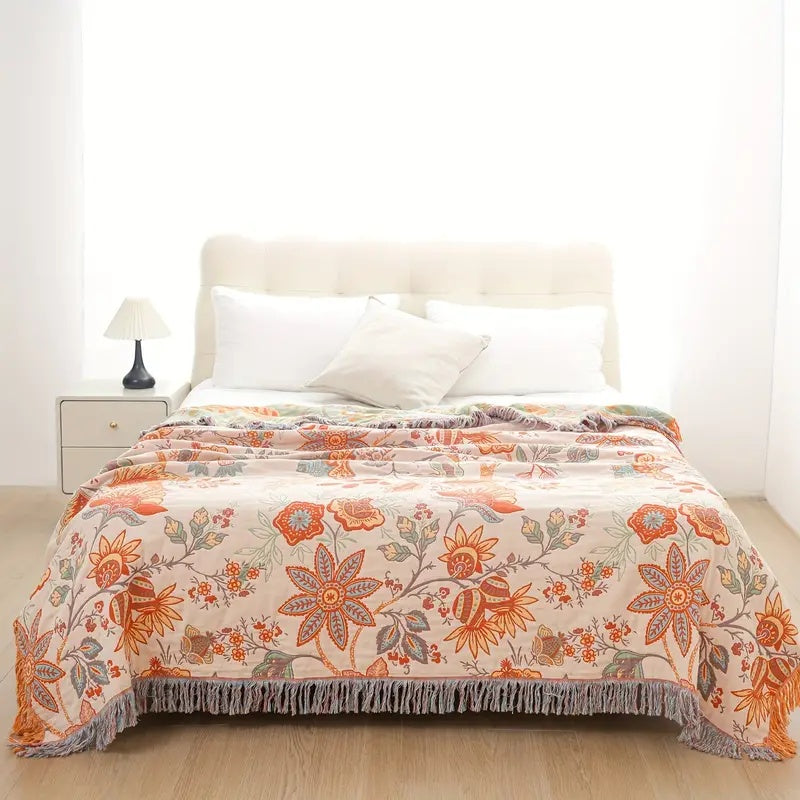 LuxeBoho — Vibrant Floral Cotton Throw Blanket for Every Space