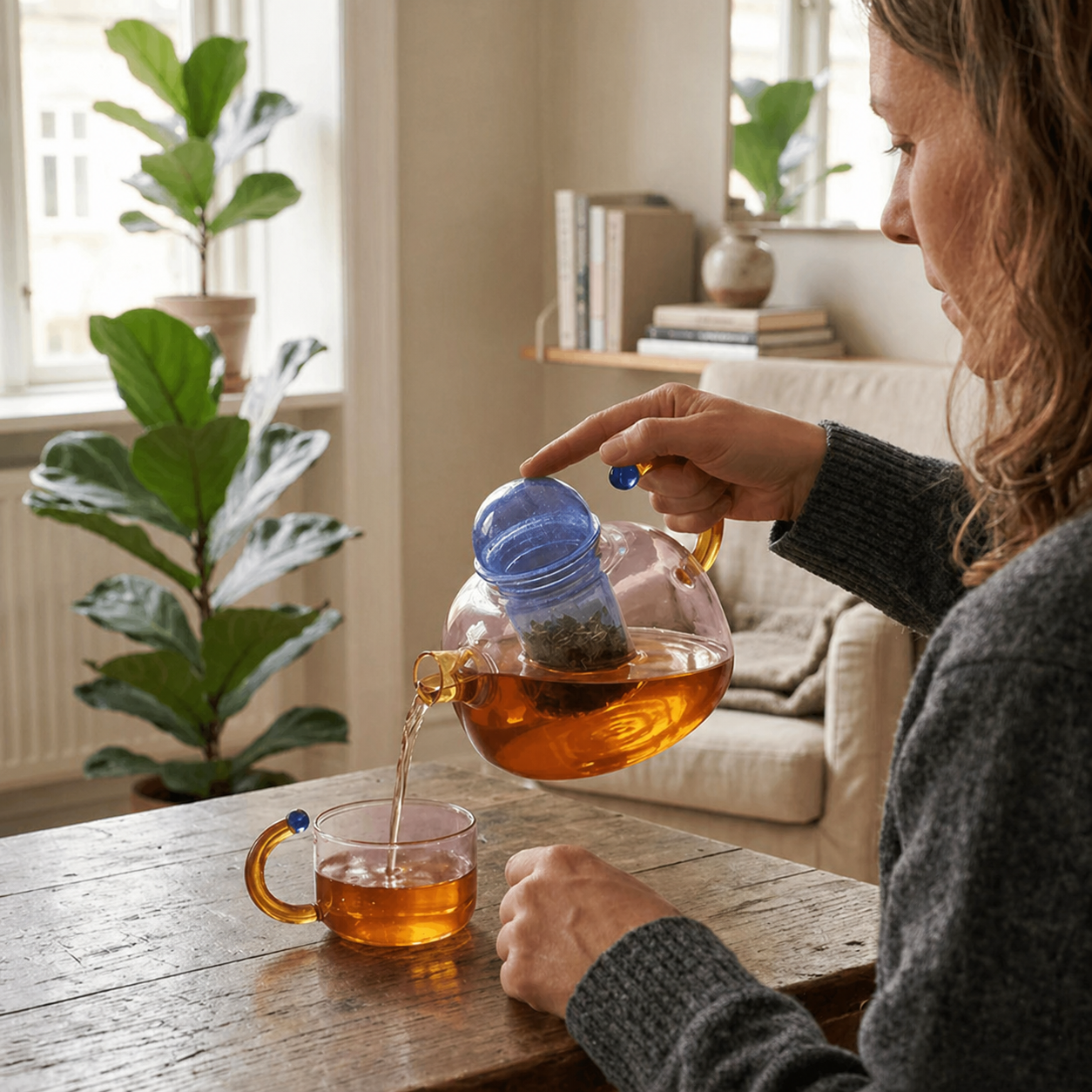 Elegant Clear Glass Teapot and Cup Set with Infuser