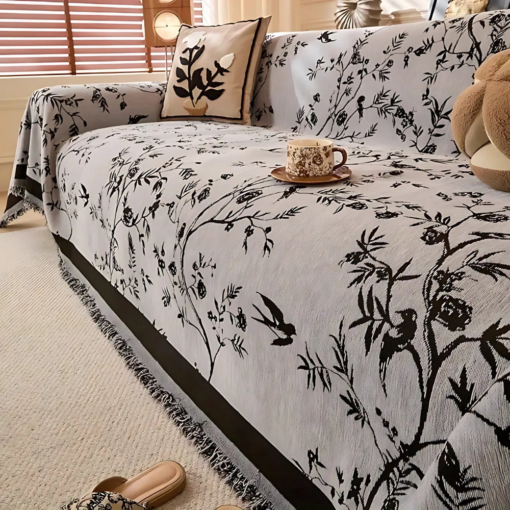 Elegant Floral Chenille Sofa Protector with Anti-Slip Design