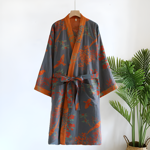 Lightweight Retro-Style Cotton Robe with Adjustable Fit