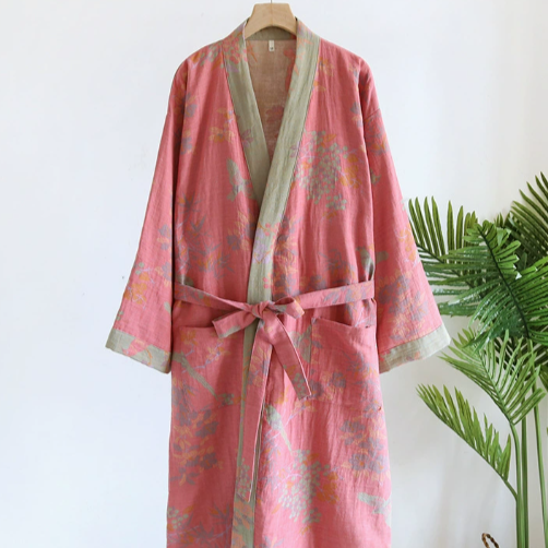 Lightweight Retro-Style Cotton Robe with Adjustable Fit